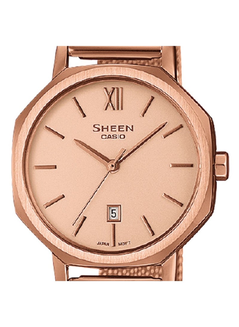 Casio Women Watch  Sheen Analog octagonal metallic design Pink Dial Stainless Steel Mesh Band SHE-4554PGM-4AUDF. - Image 4