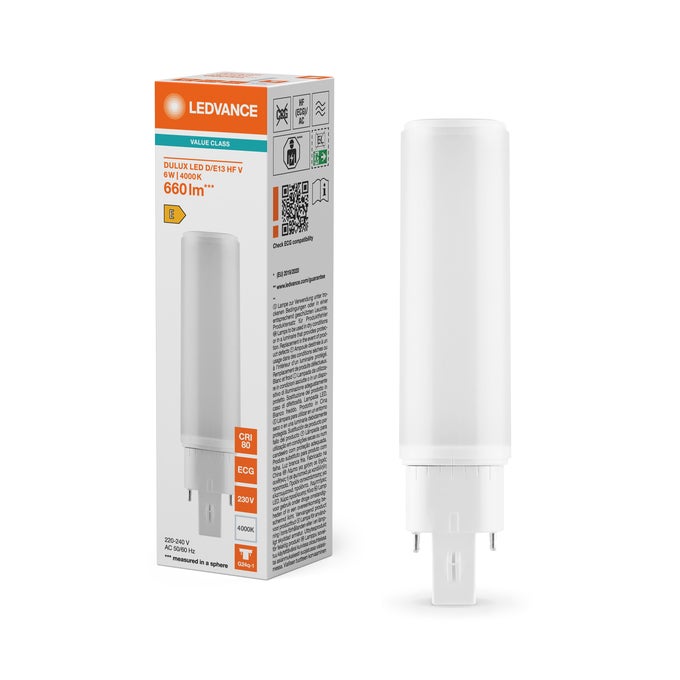 OSRAM Osram Dulux LED D/E 6W 840 G24Q-1 CFL Replacement, Cool White Light 4000K, 4-Pin Base, 230V – Compact Energy Saving Bulb - Image 2