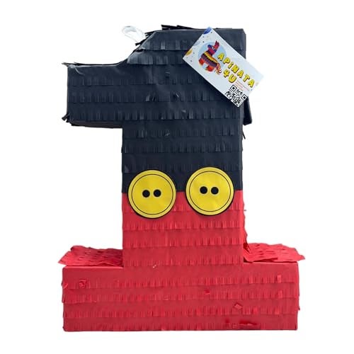 A Pinata 4 U Apinata4u Black Red Number 1 Pinata First Birthday Party Supplies Kids Celebration for Boys Girls Fun Polka Dot Number One Black and Red Themed Party Decor 20 X 16 X 4 Inches - Image 1
