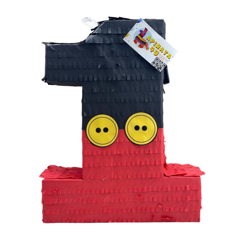 A Pinata 4 U Apinata4u Black Red Number 1 Pinata First Birthday Party Supplies Kids Celebration for Boys Girls Fun Polka Dot Number One Black and Red Themed Party Decor 20 X 16 X 4 Inches - Image 3