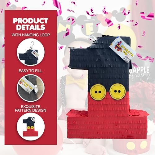 A Pinata 4 U Apinata4u Black Red Number 1 Pinata First Birthday Party Supplies Kids Celebration for Boys Girls Fun Polka Dot Number One Black and Red Themed Party Decor 20 X 16 X 4 Inches - Image 5