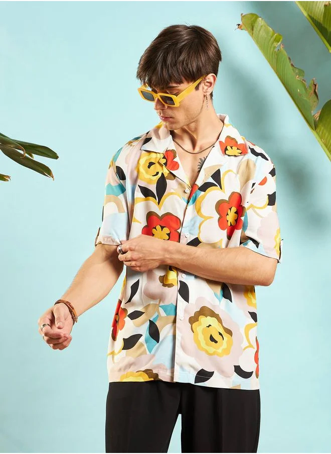 ماسكلن ساسافراس Floral Print Relaxed Fit Shirt by Styli