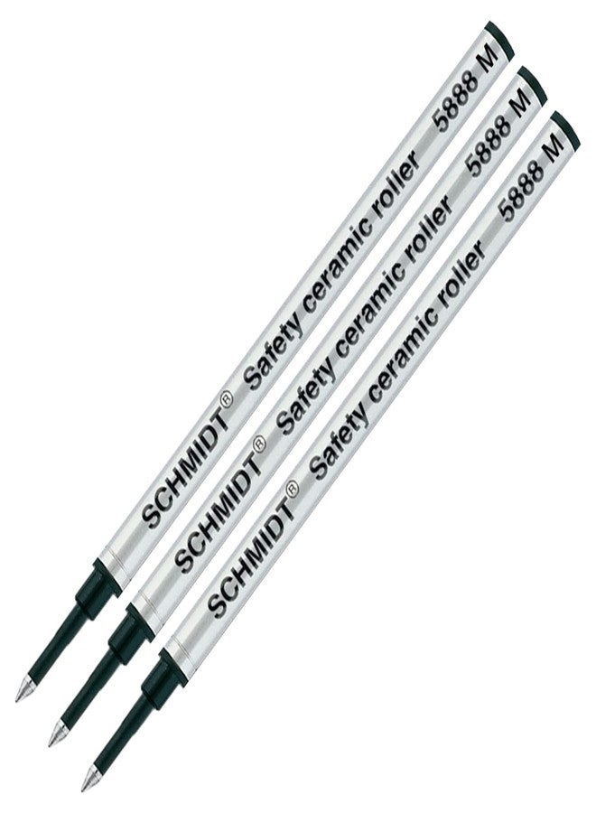 Lanier Pens Schmidt 5888 M Safety Ceramic Rollerball Metal Refill - Black (Medium Tip 0.7mm) - Pack of 3 - Image 1