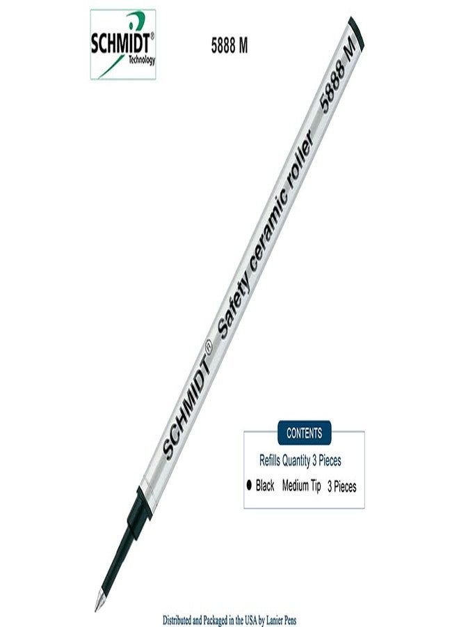 Lanier Pens Schmidt 5888 M Safety Ceramic Rollerball Metal Refill - Black (Medium Tip 0.7mm) - Pack of 3 - Image 2