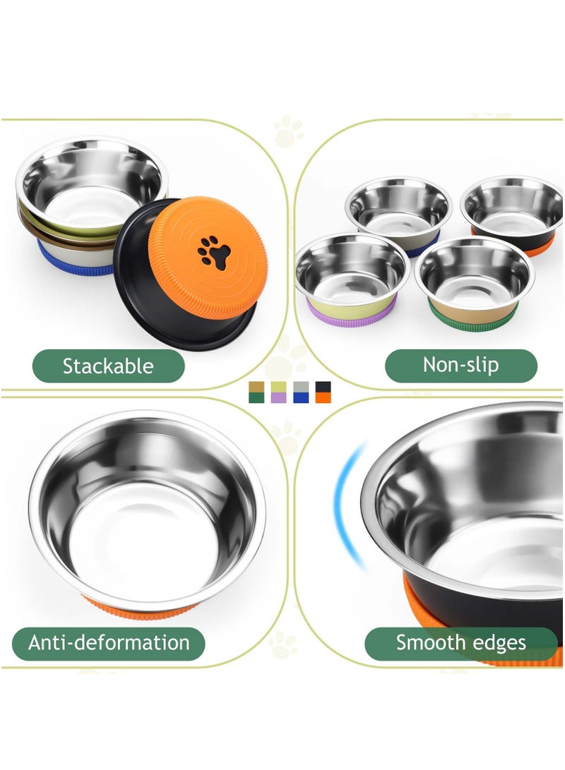 KASTWAVE 8 Pack Stainless Steel Metal Dog Bowls Non Slip Cat Bowls Dogs Feeding Bowls Food Water Bowls with Non Slip Silicone Bottom Metal Basic Bowls Thickened for Medium Large Dogs Cats Easy to Clean  - Image 2