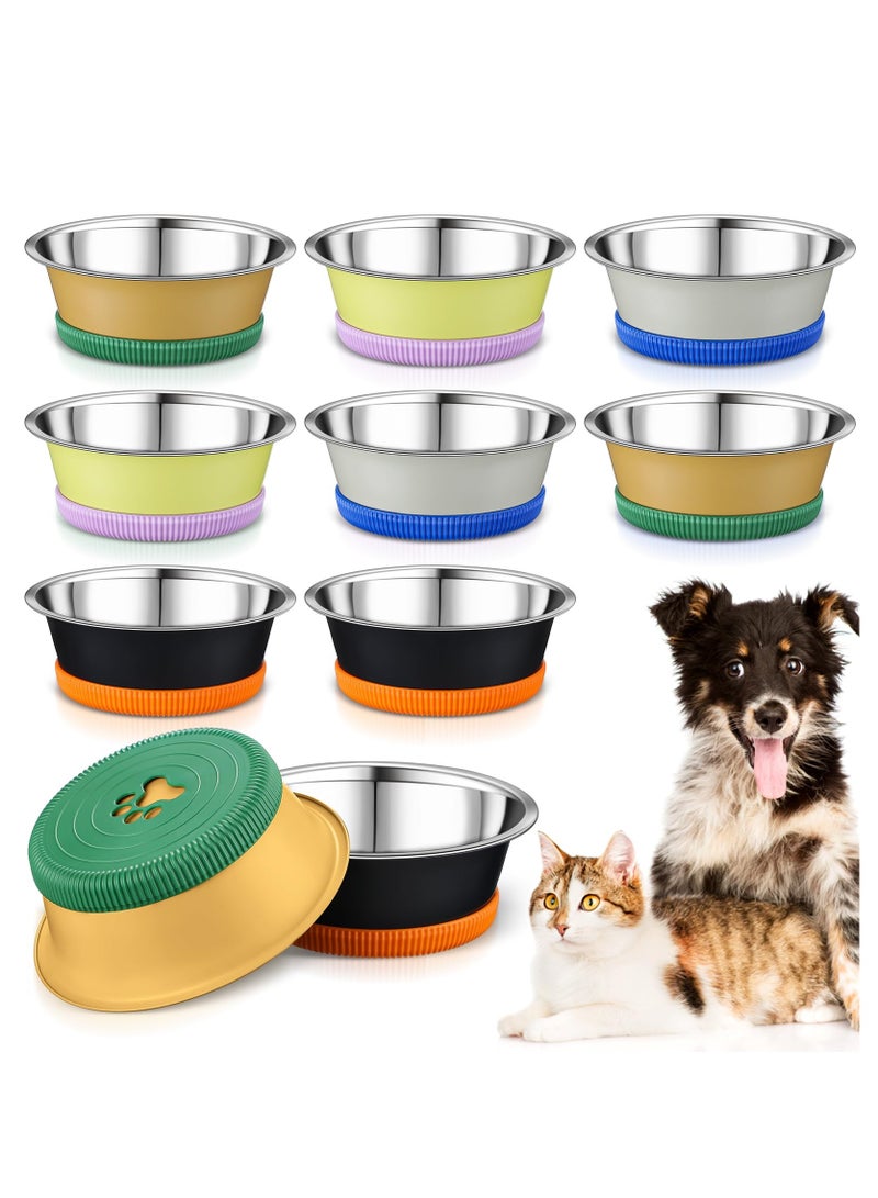 KASTWAVE 8 Pack Stainless Steel Metal Dog Bowls Non Slip Cat Bowls Dogs Feeding Bowls Food Water Bowls with Non Slip Silicone Bottom Metal Basic Bowls Thickened for Medium Large Dogs Cats Easy to Clean  - Image 1