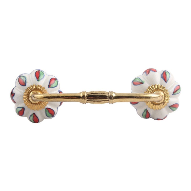 Indian-Shelf IndianShelf 1 Pack Red Unique Drawer Handles Decorative Cabinet Pulls Gold Hardware 6 Hole to Hole BH106MCK11 