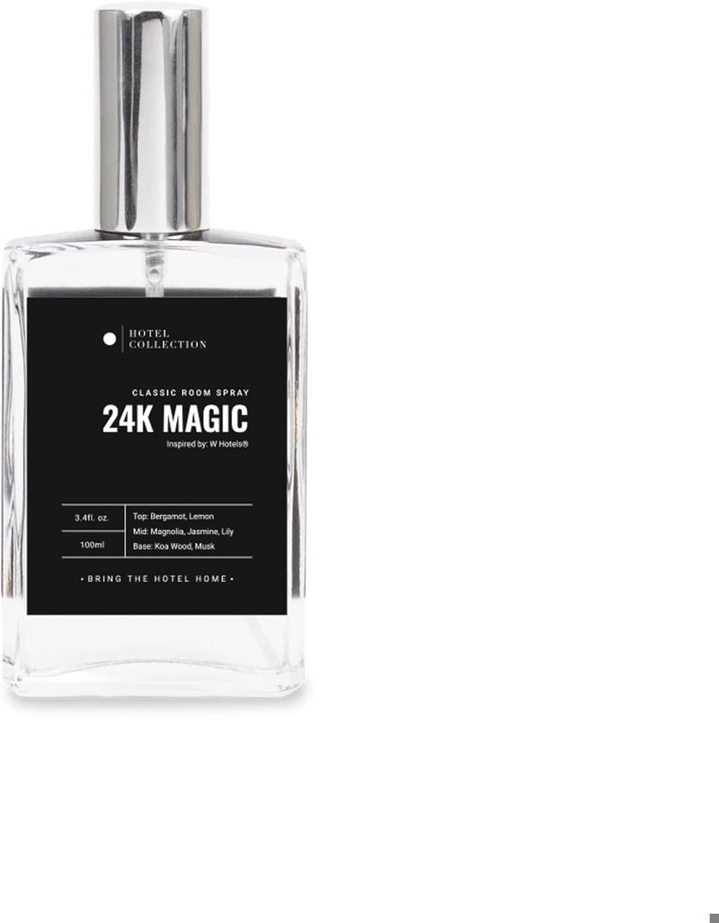 أروما 360  مجموعة الفندق - 24K ماجيك - رذاذ غرفة زيت عطري - علاج عطري مستوحى من الفنادق الفاخرة - لمسات من الحمضيات المنعشة، الياسمين الزهري، والزنبق - هيبوالرجينيك - رذاذ معطر جو - 100 مل/3.5 أونصة سائلة - Image 1
