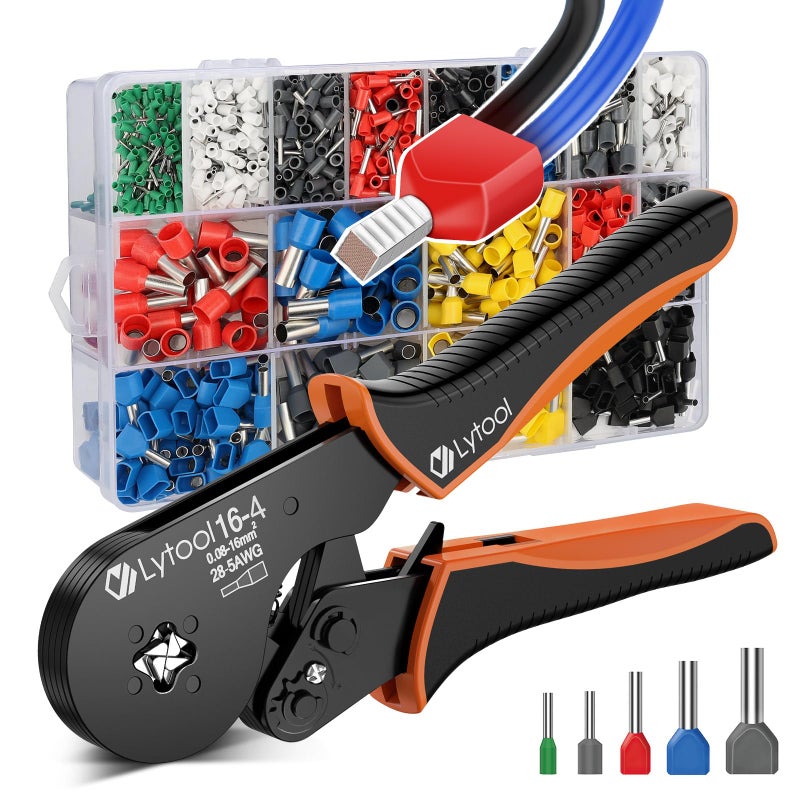 Lytool Ferrule Crimping Tool Kit, Lytool Wire Crimper Pliers (AWG 28-5/0.08-16mmÂ²), Wire Ferrule Kit with Square Ratchet Crimper and 1200PCS Ferrule Connectors Wire Ferrules Terminals Kit - Image 1
