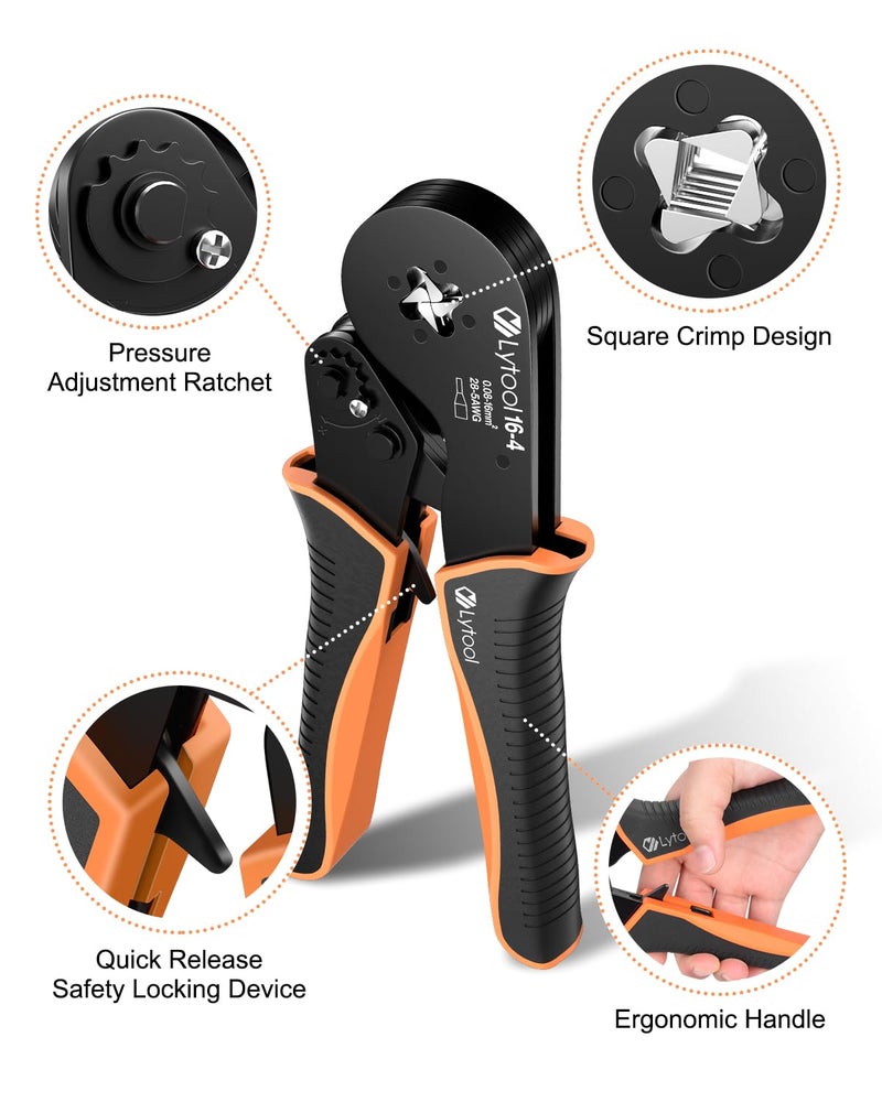 Lytool Ferrule Crimping Tool Kit, Lytool Wire Crimper Pliers (AWG 28-5/0.08-16mmÂ²), Wire Ferrule Kit with Square Ratchet Crimper and 1200PCS Ferrule Connectors Wire Ferrules Terminals Kit - Image 2