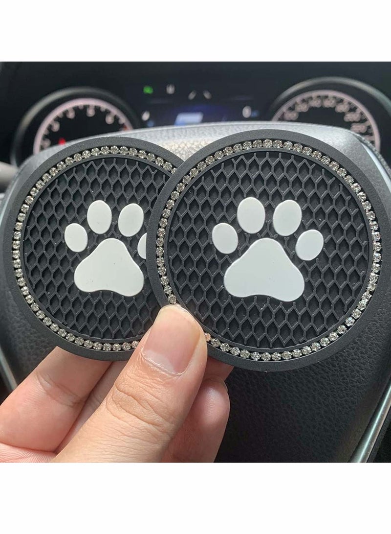 NIBEMINENT Bling Car Coasters 2 Packs PVC Cup Holder Insert Coaster Durable Anti Slip Mat Universal Vehicle Interior Accessories Paw Print Crystal Glitter for Women and Men  - Image 1