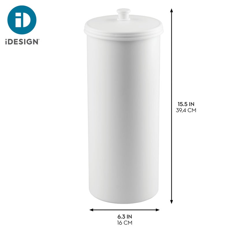iDesign Freestanding Bathroom Toilet Paper Storage Holder with Lid for 3 Extra Rolls, White - Image 4