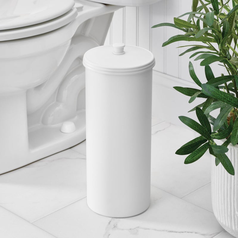 iDesign Freestanding Bathroom Toilet Paper Storage Holder with Lid for 3 Extra Rolls, White - Image 3