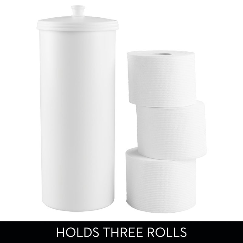 iDesign Freestanding Bathroom Toilet Paper Storage Holder with Lid for 3 Extra Rolls, White - Image 5