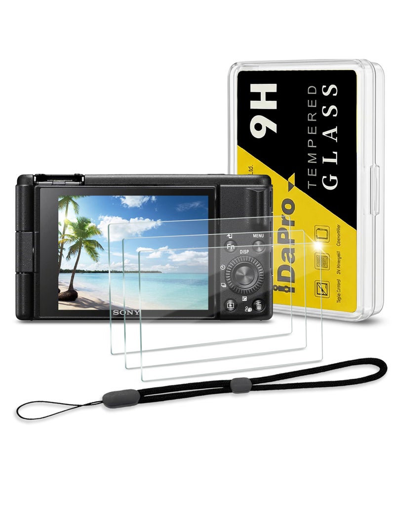 iDaPro Screen Protector for Sony ZV-1 ZV-1F ZV-1 II / ZV1 ZV1F ZV1 II & Hand Lanyard [3+1 Pack]，Tempered Glass 9H Hardness Anti-Scratch Bubble-Free Easy Installation - Image 1