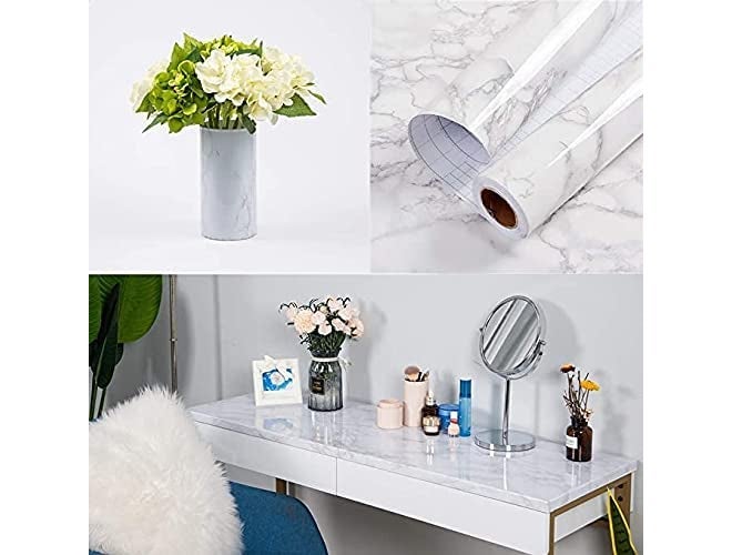 COSMOS STAR ™ فيلم أثاث رخام السماء البيضاء للديكور الداخلي ورق جدران لخزائن الأبواب، الخزائن، الثلاجات، أسطح الطاولات، الجدران، الأرضيات، مشاريع التجديد الأخرى (24 × 60 بوصة، رخام السماء البيضاء) - Image 5