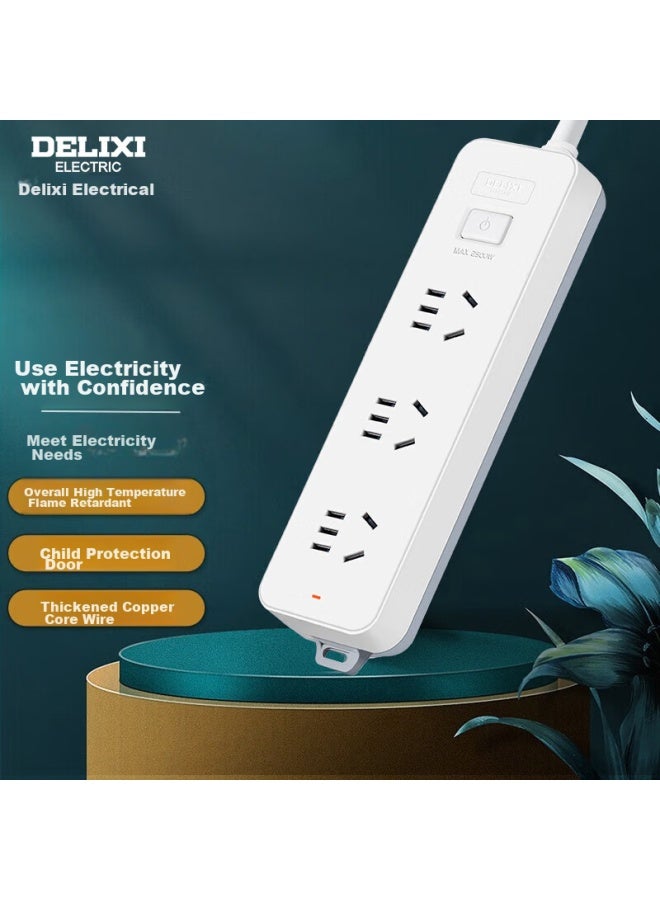 Delixi New National Standard Power Strip/extension Cord/power Bar/power Strip/power Board/power Strip 3 Outlets With Master Switch, 5 Meters - Image 1