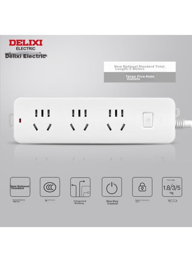 Delixi New National Standard Power Strip/extension Cord/power Bar/power Strip/power Board/power Strip 3 Outlets With Master Switch, 5 Meters - Image 4