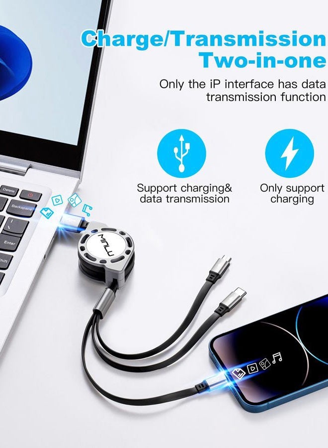 Minlu كابل شحن متعدد 3A [عبوة 2 4 قدم] كابل شاحن سريع قابل للسحب 3 في 1 مع منفذ IP/Type C/Micro USB للهواتف المحمولة/Samsung Galaxy/PS/الأجهزة اللوحية/المزيد - Image 3