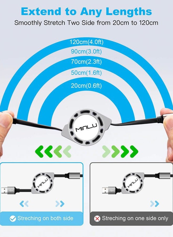 Minlu كابل شحن متعدد 3A [عبوة 2 4 قدم] كابل شاحن سريع قابل للسحب 3 في 1 مع منفذ IP/Type C/Micro USB للهواتف المحمولة/Samsung Galaxy/PS/الأجهزة اللوحية/المزيد - Image 4