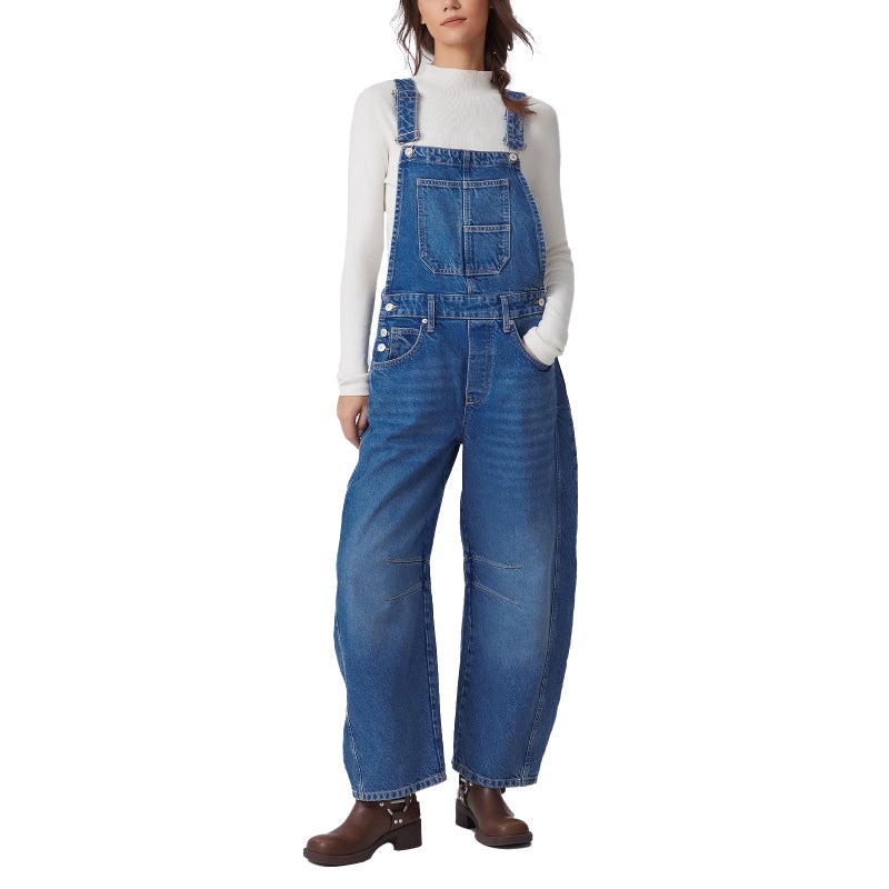 Ladyful Women's Overall Casual Straight Wide Leg Bib Jeans Overall Adjustable Straps Denim Romper Stretch Jumpsuits - Image 1