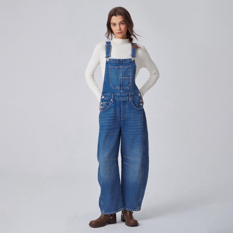 Ladyful Women's Overall Casual Straight Wide Leg Bib Jeans Overall Adjustable Straps Denim Romper Stretch Jumpsuits - Image 3