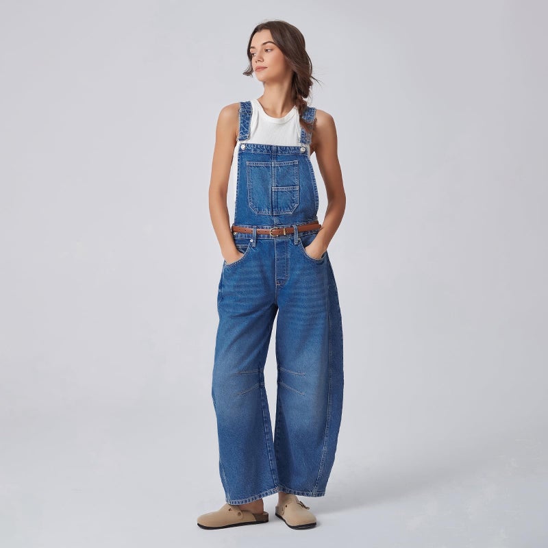 Ladyful Women's Overall Casual Straight Wide Leg Bib Jeans Overall Adjustable Straps Denim Romper Stretch Jumpsuits - Image 5
