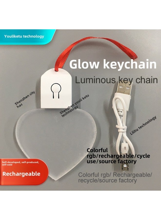 Luminous Keychain Rechargeable Acrylic Special-shaped Colorful Pendant Source Stall Wholesale-Color:Red Rope Charging Blank Board-White (4 Optional, Order Message, Default Random) - Image 2