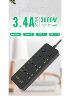 Anmi 5m Power Strip with USB Slots, 6 Way Sockets Outlets with 2 Type-C Slots and 4 USB Ports, Extension Cable with Switch Surge Protected Power Strips(3000W/13A), UK Multi Plug Adapter Electrical Cords  - Image 2