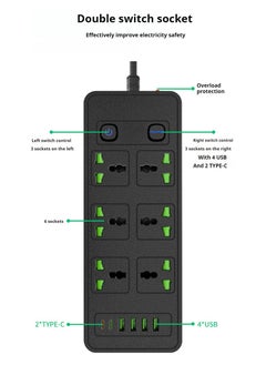 Anmi 5m Power Strip with USB Slots, 6 Way Sockets Outlets with 2 Type-C Slots and 4 USB Ports, Extension Cable with Switch Surge Protected Power Strips(3000W/13A), UK Multi Plug Adapter Electrical Cords  - Image 4