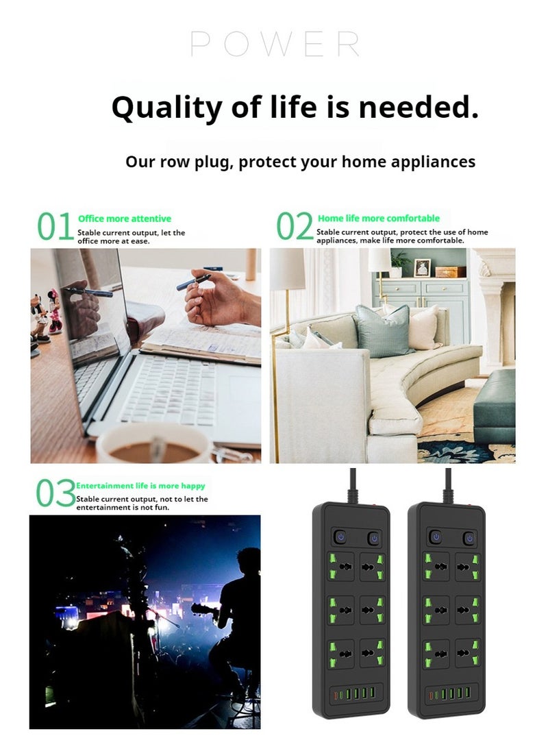 Anmi - 5m Power Strip with USB Slots, 6 Way Sockets Outlets with 2 Type-C Slots and 4 USB Ports, Extension Cable with Switch Surge Protected Power Strips(3000W/13A), UK Multi Plug Adapter Electrical Cords - Image 1