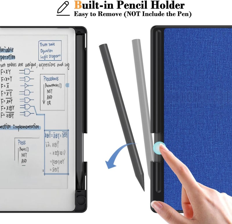 E NET-CASE غلاف لجهاز Remarkable Paper Pro Move 7.3 بوصة، غلاف كتابي بملمس جلدي مع حامل قلم مدمج للإصدار 2025 (أزرق) - Image 4