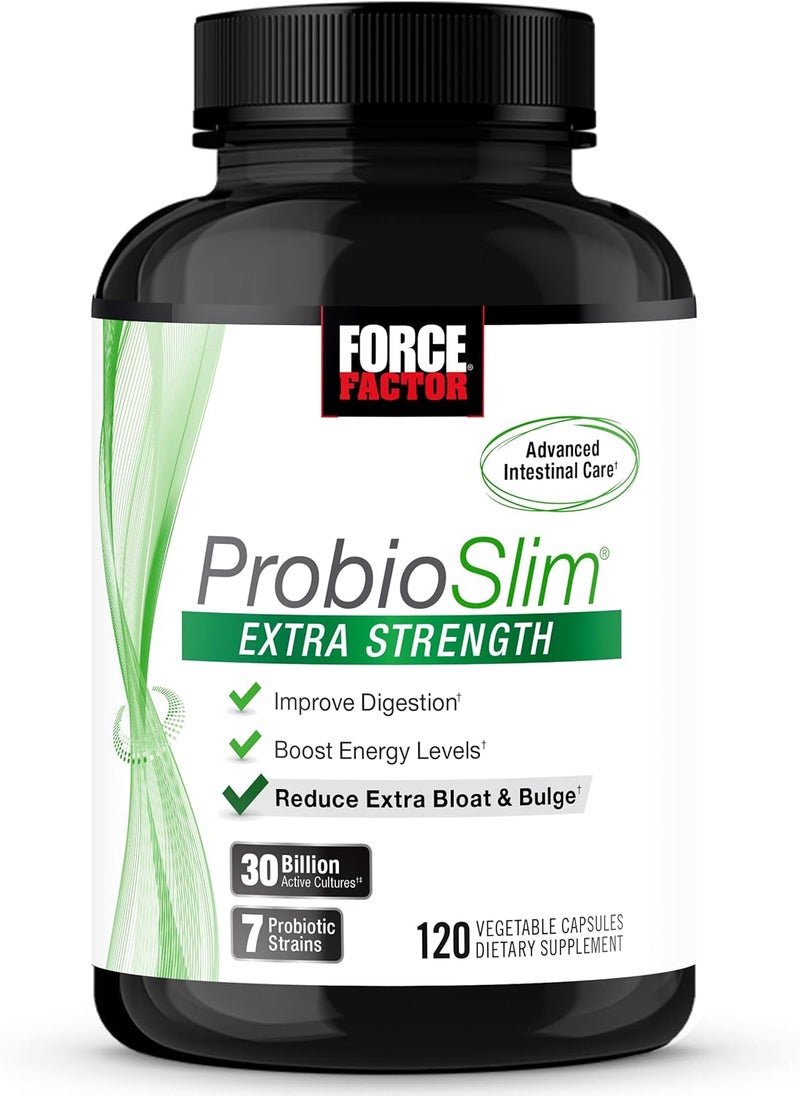 FORCE FACTOR ProbioSlim Extra Strength Probiotics for Women and Men with 30 Billion CFUs of Probiotics for Digestive Health Bloating Relief and Gut Health with Prebiotic Fiber 120 Capsules - Image 1
