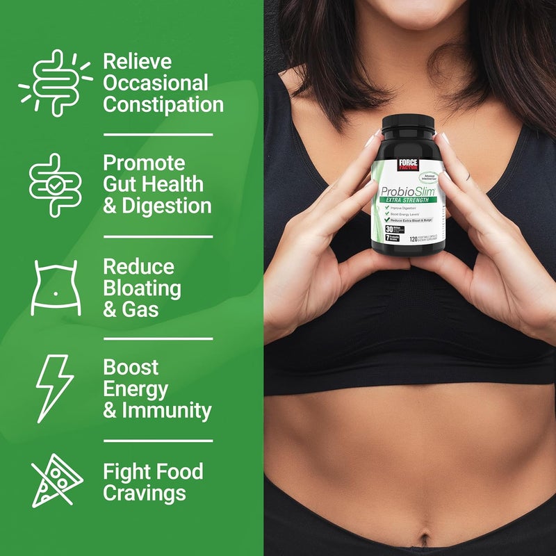 FORCE FACTOR ProbioSlim Extra Strength Probiotics for Women and Men with 30 Billion CFUs of Probiotics for Digestive Health Bloating Relief and Gut Health with Prebiotic Fiber 120 Capsules - Image 2