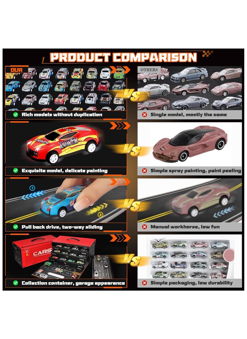 NOAEOU Toy Cars for Kids,48 Pull Back Race Cars Toys,Container Storage Box,Casting Metal Toy Cars Set,Dinosaur and Racing Pattern,Small Cars for Toddlers 3-5  - Image 2