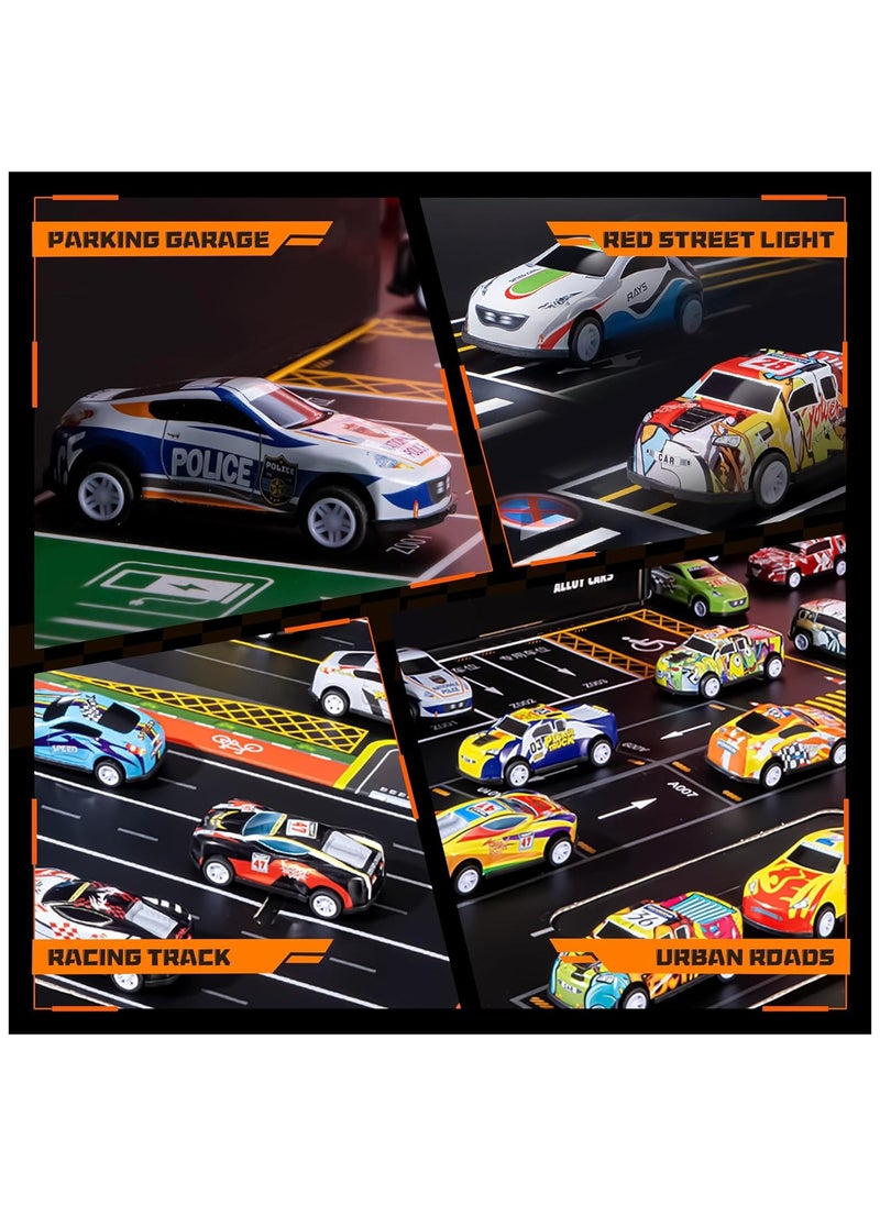 NOAEOU Toy Cars for Kids,48 Pull Back Race Cars Toys,Container Storage Box,Casting Metal Toy Cars Set,Dinosaur and Racing Pattern,Small Cars for Toddlers 3-5  - Image 3