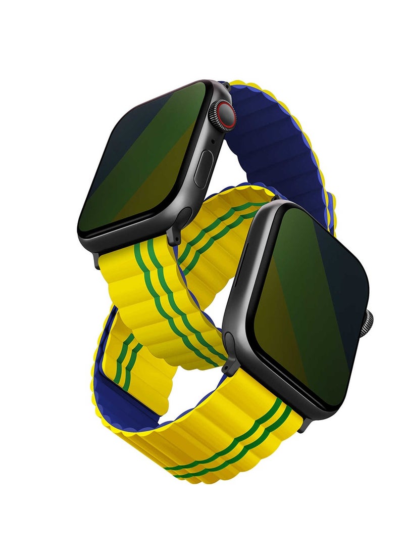 UNIQ Apple Watch Strap 45MM Reversible Magnetic Silicone Straps Blue & Yellow Blue & Yellow - Image 1