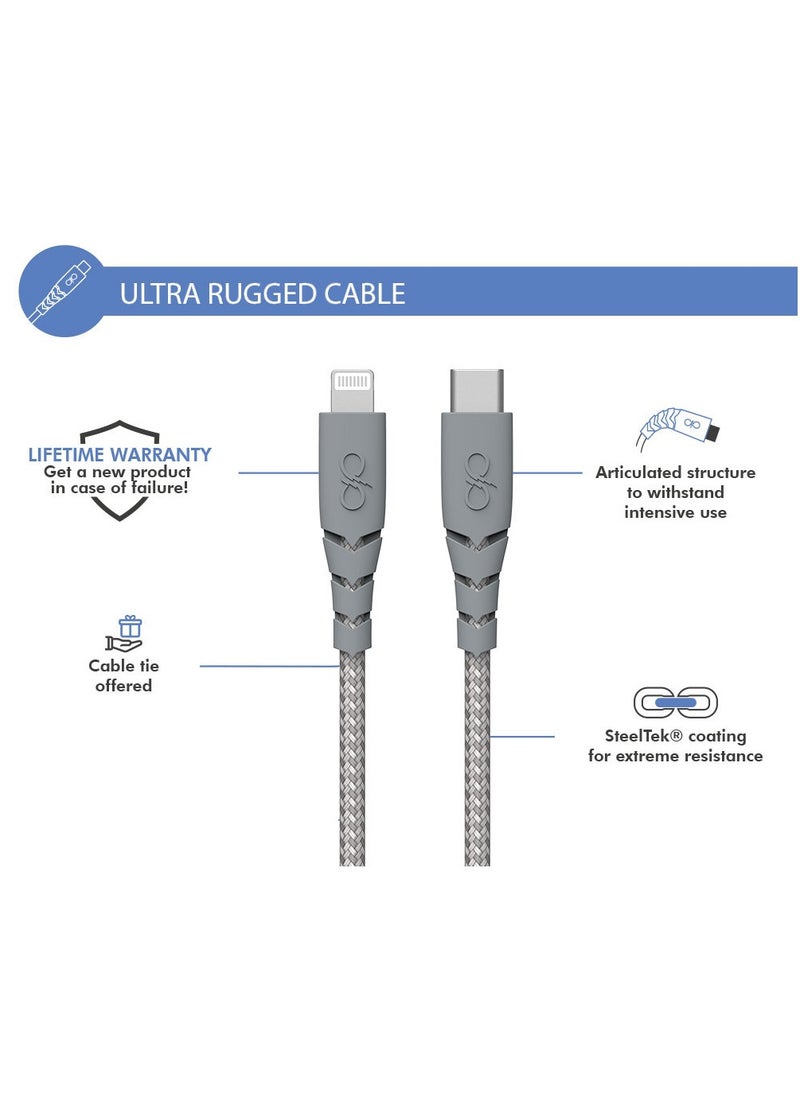 FORCE Force Power USB C to Lightning Ultra Reinforced Cable 2M Lifetime Warranty Gray  - Image 5
