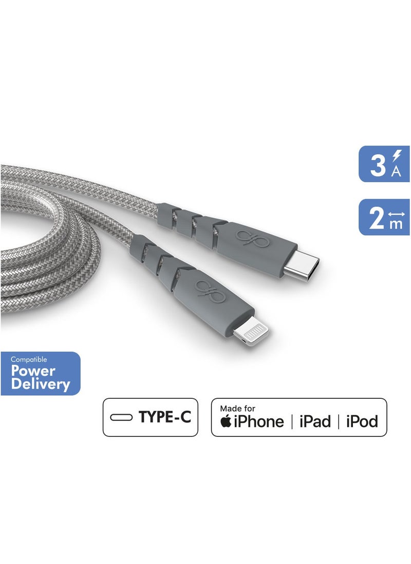 FORCE Force Power USB C to Lightning Ultra Reinforced Cable 2M Lifetime Warranty Gray  - Image 2