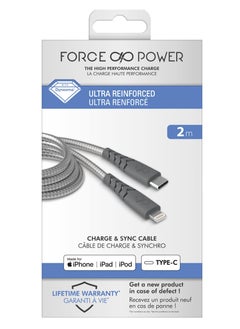 FORCE Force Power USB C to Lightning Ultra Reinforced Cable 2M Lifetime Warranty Gray  - Image 1