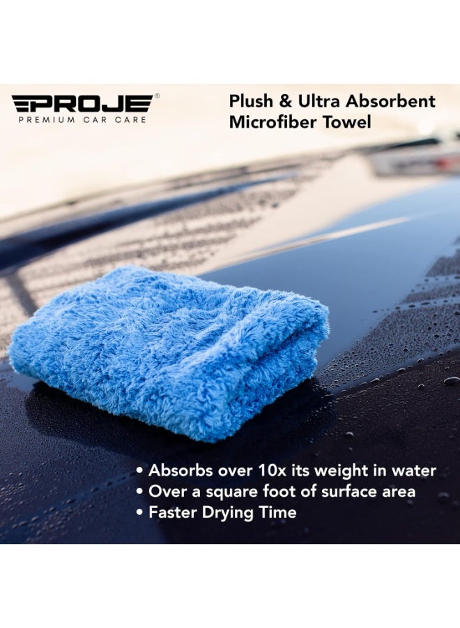 منشفة الألياف الدقيقة الزرقاء للسيارات - فائقة الامتصاص - تجفيف السيارات ، تلميع ، قماش البوفينغ ومنشفة التفاصيل الداخلية - 500 GSM 16x16in - لوازم التفاصيل السيارات - حزمة من 3 العناية بالسيارات الممتازة - Image 2