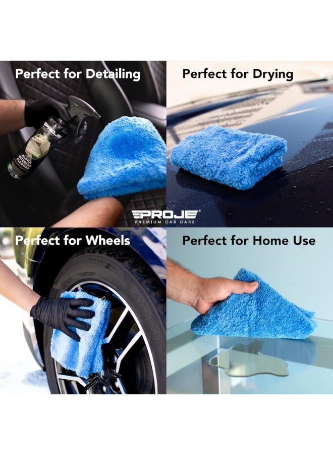 منشفة الألياف الدقيقة الزرقاء للسيارات - فائقة الامتصاص - تجفيف السيارات ، تلميع ، قماش البوفينغ ومنشفة التفاصيل الداخلية - 500 GSM 16x16in - لوازم التفاصيل السيارات - حزمة من 3 العناية بالسيارات الممتازة - Image 4