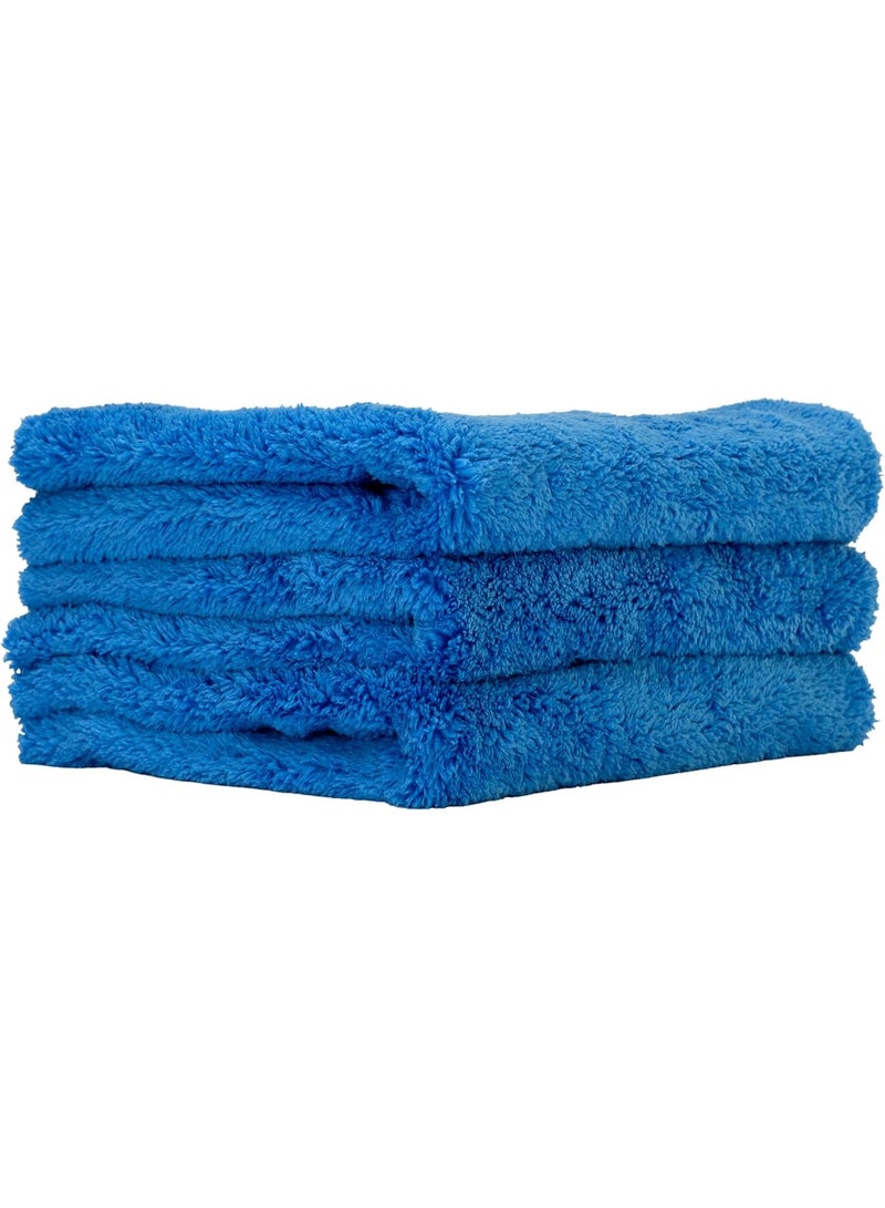 منشفة الألياف الدقيقة الزرقاء للسيارات - فائقة الامتصاص - تجفيف السيارات ، تلميع ، قماش البوفينغ ومنشفة التفاصيل الداخلية - 500 GSM 16x16in - لوازم التفاصيل السيارات - حزمة من 3 العناية بالسيارات الممتازة - Image 1