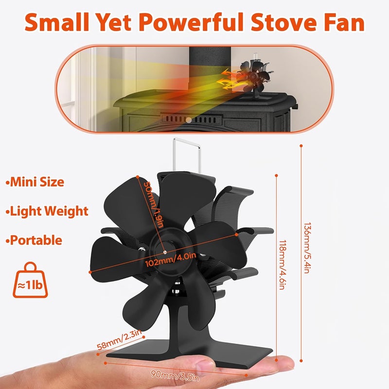 TITECK Wood Stove Fan Heat Powered: Small Fireplace Fan Non Electric Stove Fans Fits Camping Stoves/Log Burner Wood Burning Stoves/Pellet Heater RV Stoves Tent Accessories (6 Blades) - Image 2