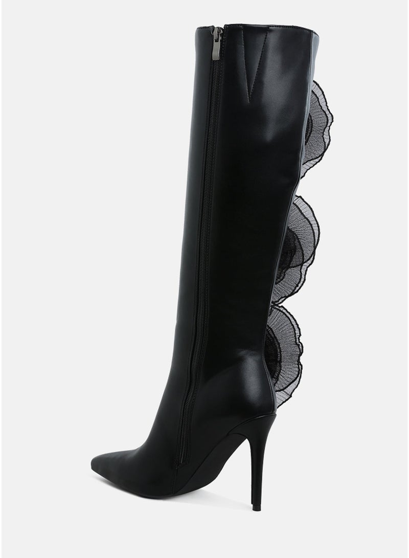 London Rag Sheer Big Rose Detail Long Boots in Black - Image 3
