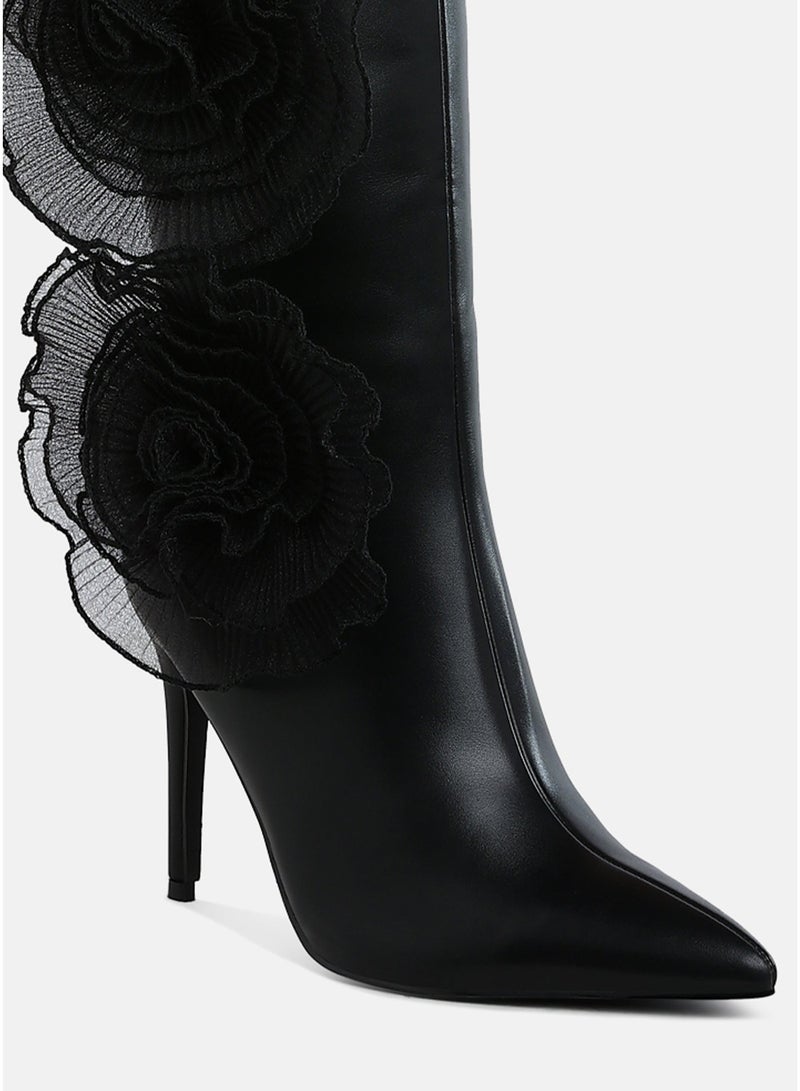London Rag Sheer Big Rose Detail Long Boots in Black - Image 4