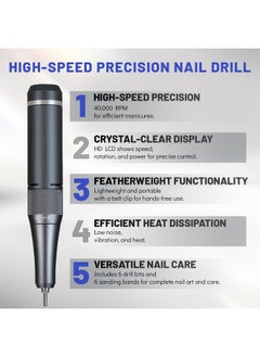 Electric Nail Drill - 40000Rpm Rechargeable Portable Nail Filer Machine With Nail Drill Bits Sanding Bands For Acrylic/Gel Nails Removal Manicure Pedicure Kit For Salon Home Use - pzsku/ZC27108F9455F3A3989E4Z/45/_/1733729722/2eb98685-07bf-4880-b108-3149fd9e4494