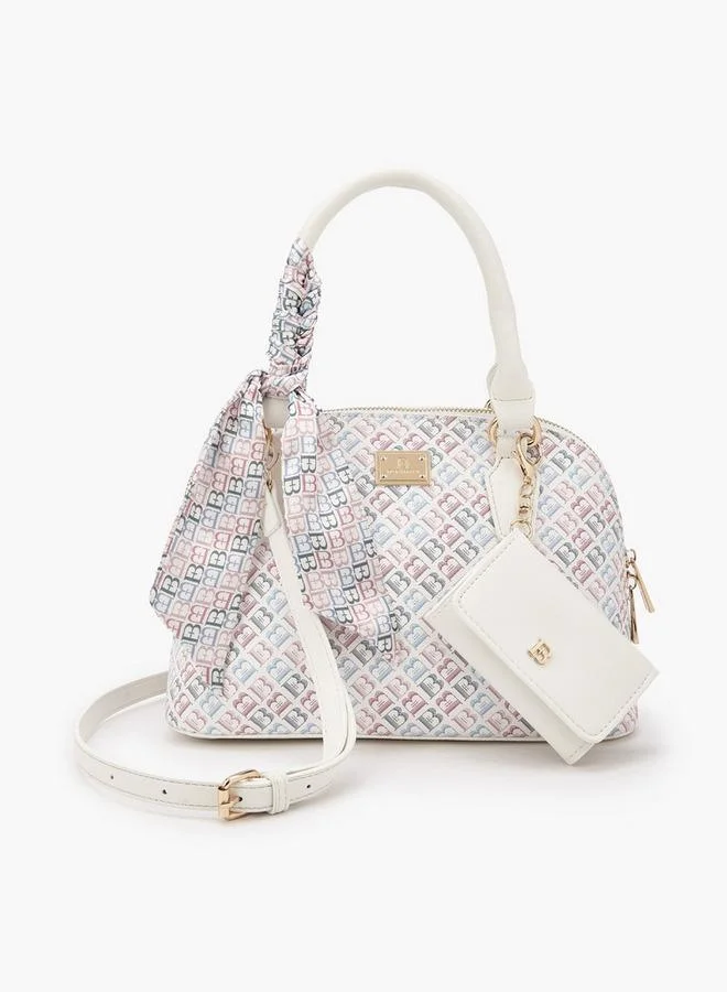 Flora Bella By Shoexpress Flora Bella Monogram Print Crossbody Bag with Scarf Accent
