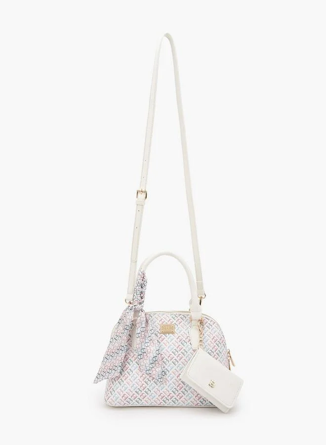 Flora Bella By Shoexpress Flora Bella Monogram Print Crossbody Bag with Scarf Accent