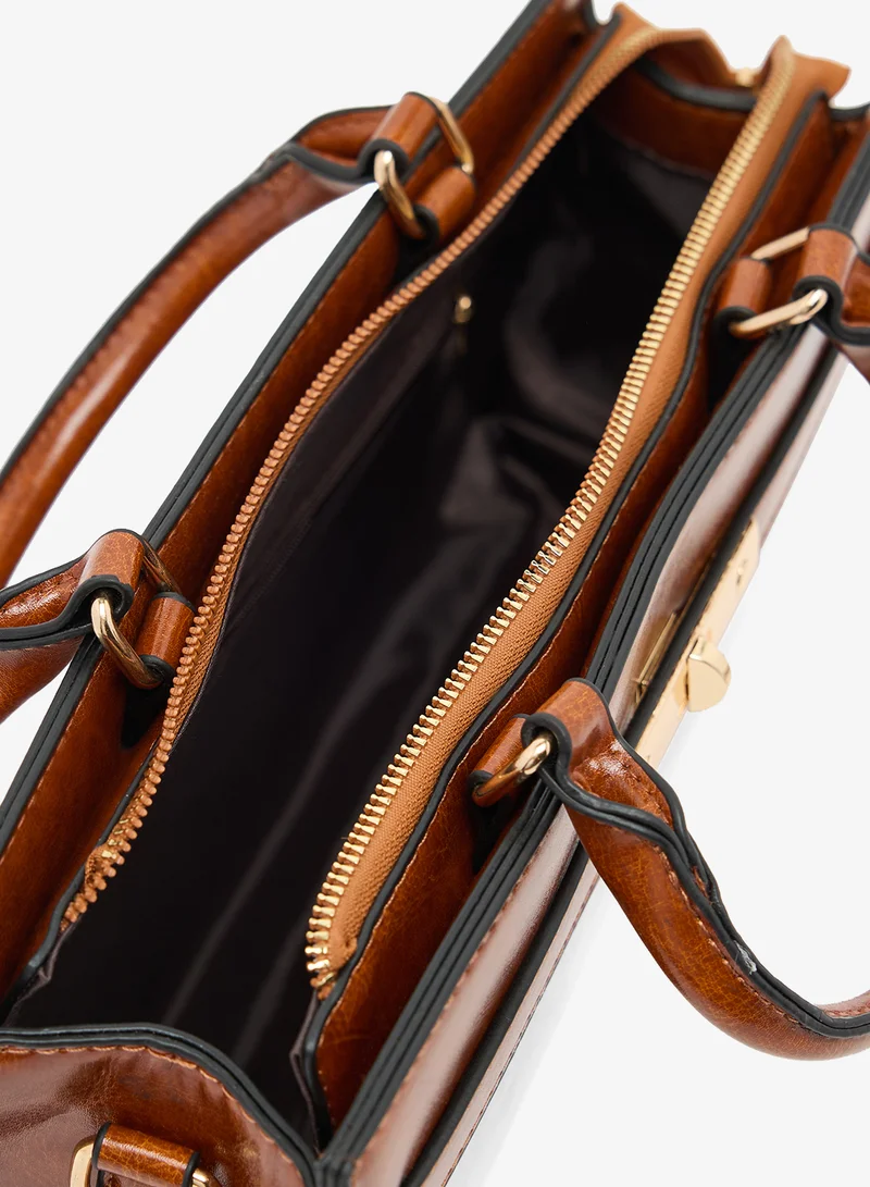 ELLA gold accent printed buckle detail east-to-west structured bag with pouch and coin purse insert